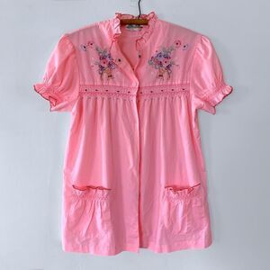 Vintage Floral Embroidered Babydoll Tunic Top